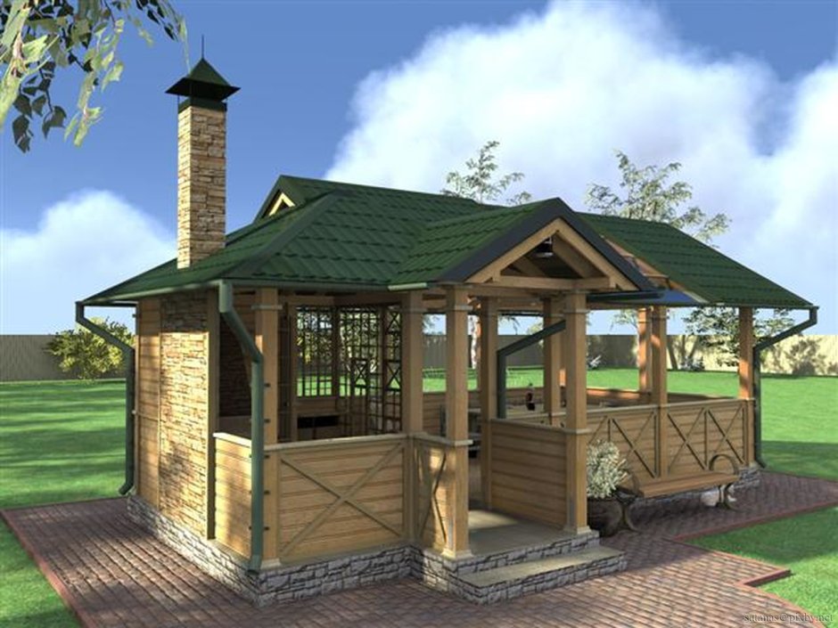 Беседка закрытая с мангальной зоной сбоку