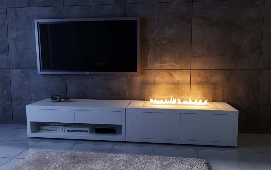 Биокамин в тумбе под телевизором