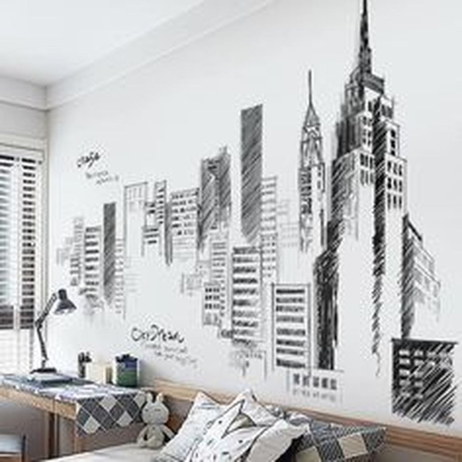 Черно-белая роспись стен в интерьере
