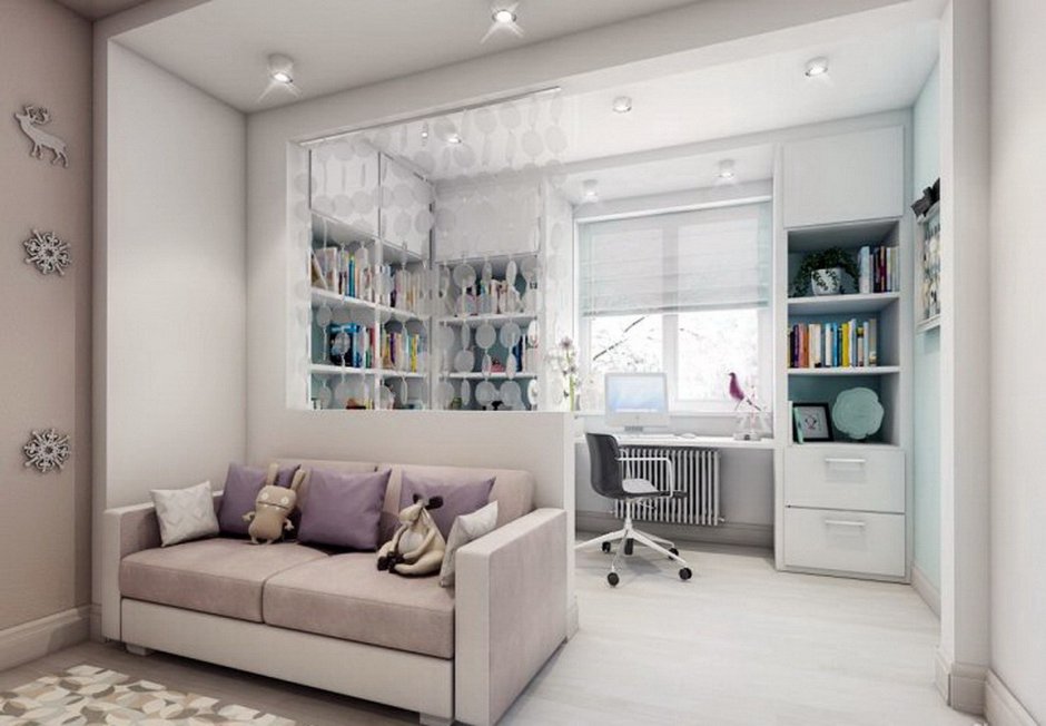 Комната для девочки подростка с рабочей зоной у окна