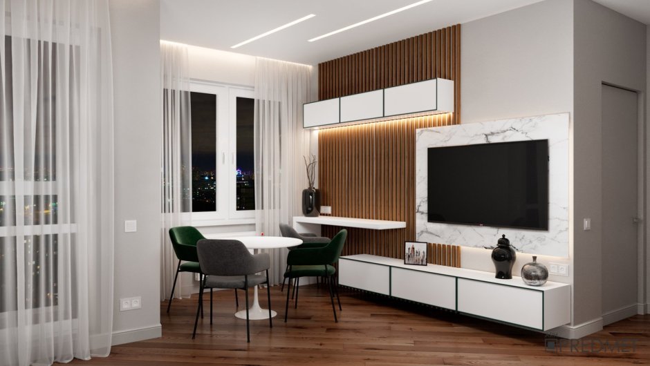 Современные гостиные с рейками