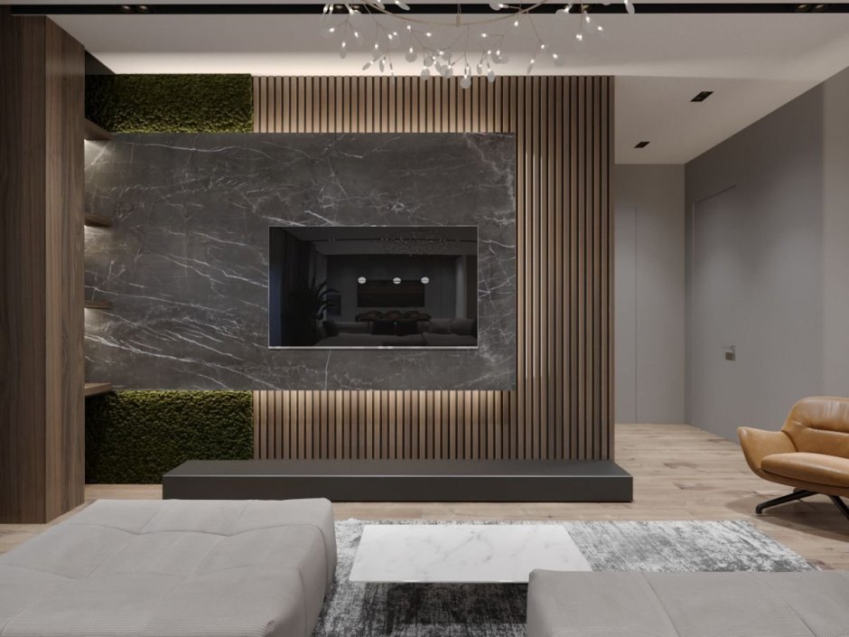 Стена за телевизором в гостиной