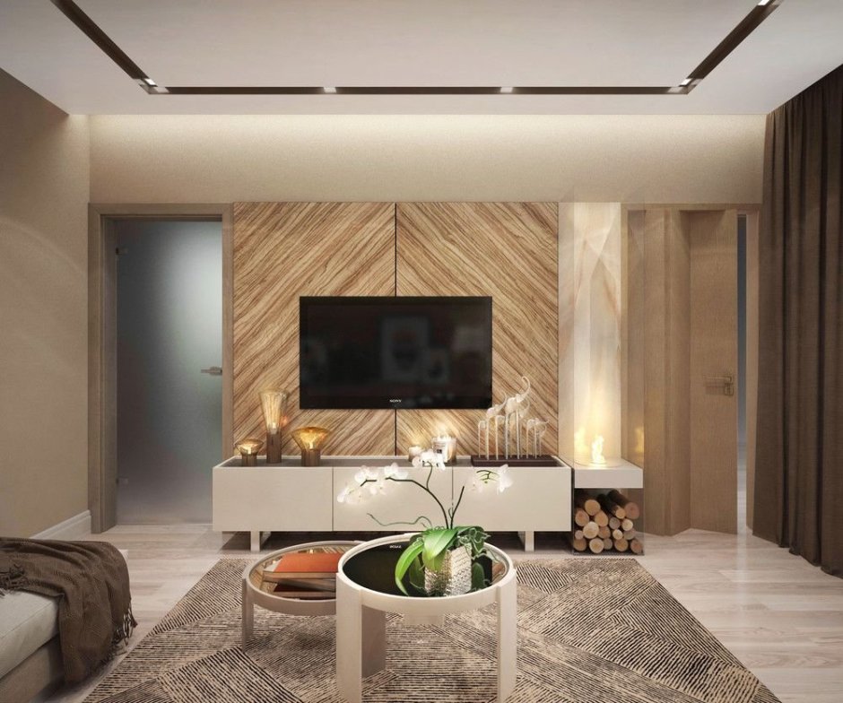 Телевизор на рейках в гостиной