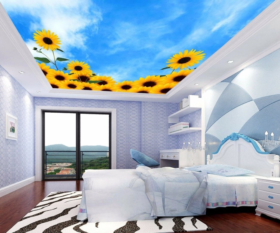 Натяжной потолок небо с облаками