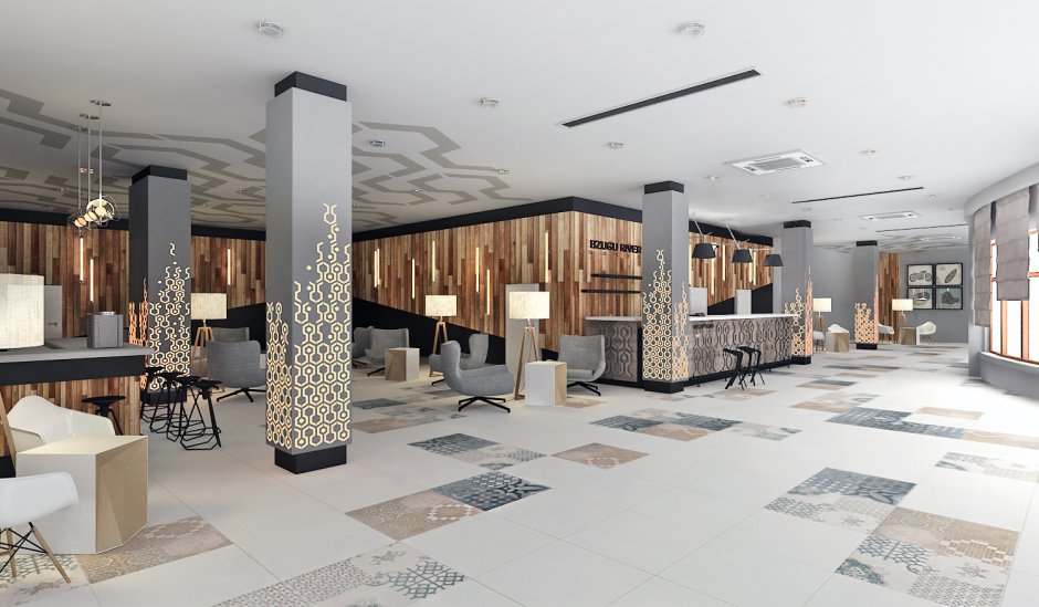 Интерьер вестибюля гостиницы