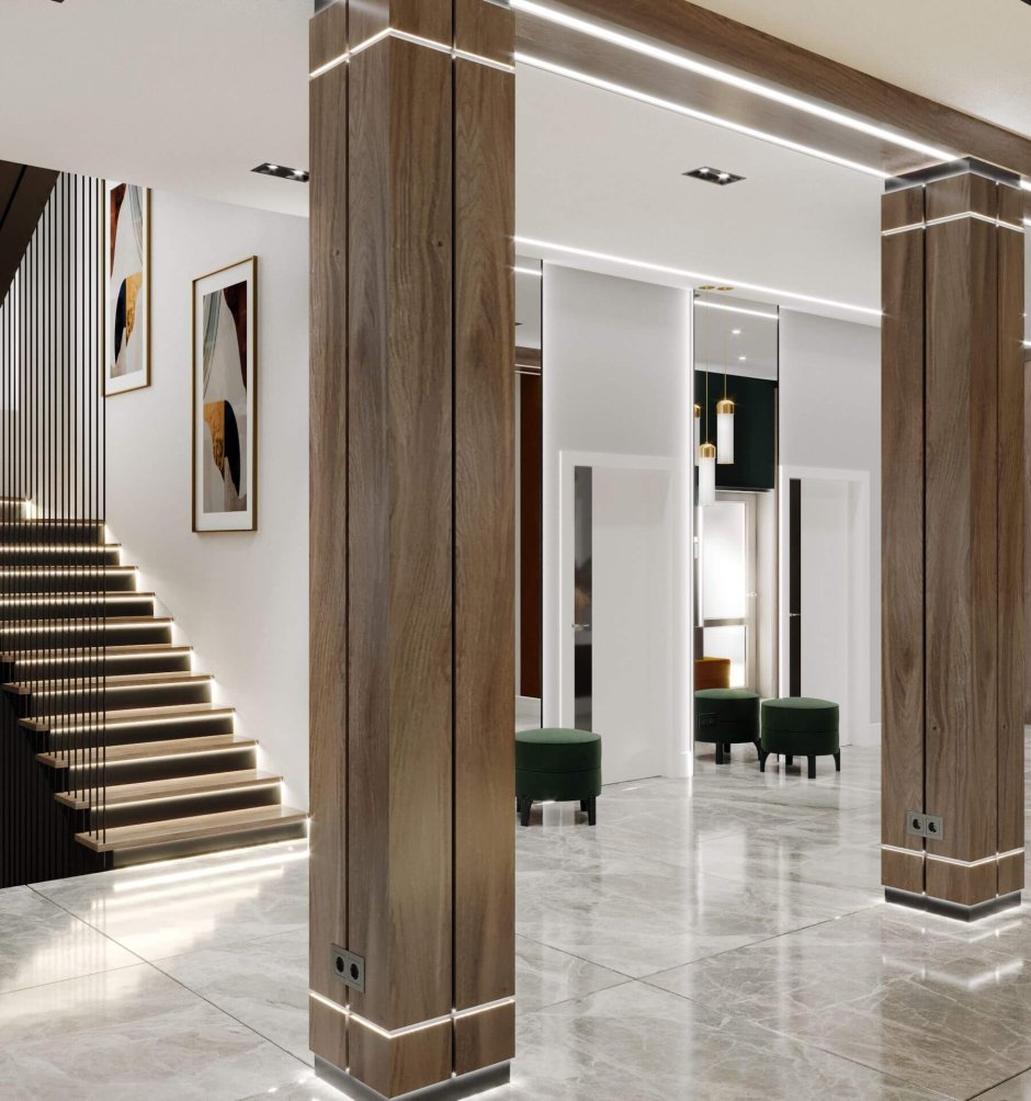 Отделка колонны в интерьере