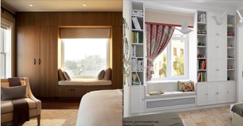 Шкафы возле окна в гостиной