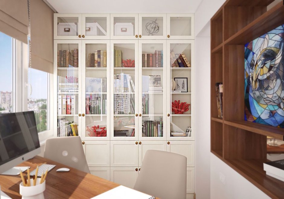 Современные книжные шкафы со стеклянными дверями