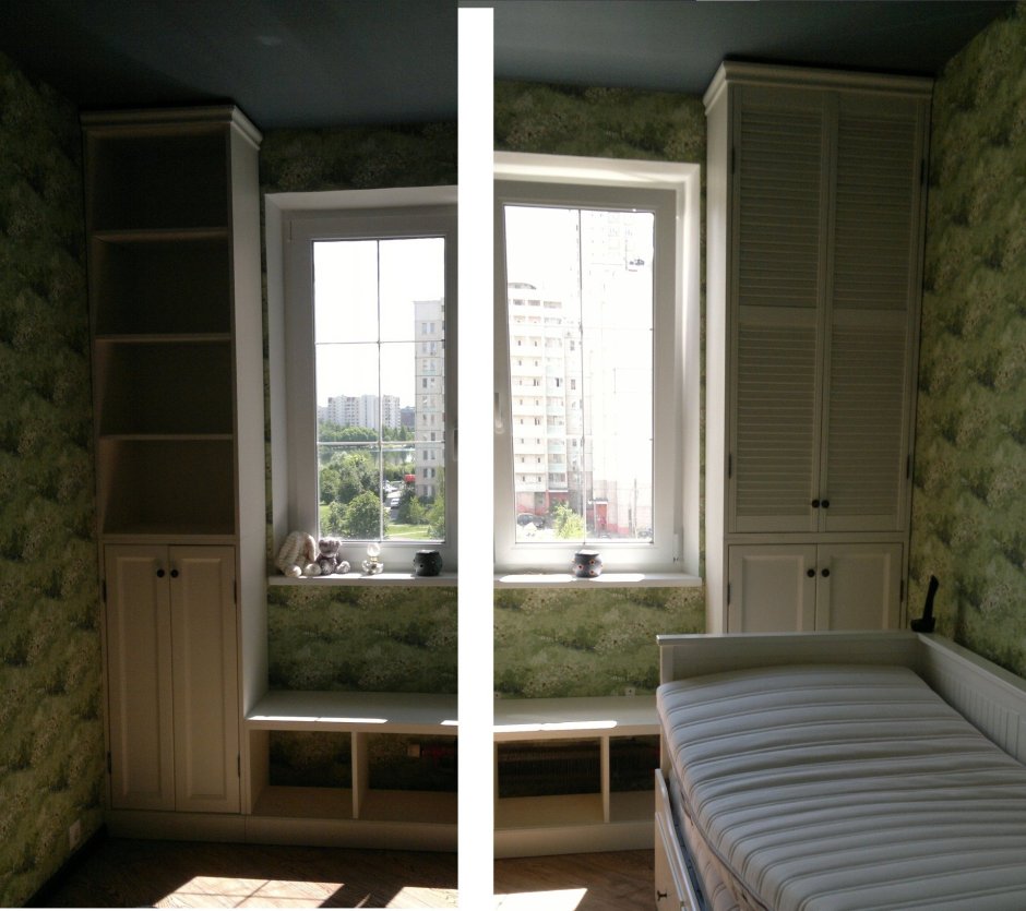 Шкафы вокруг балконной двери в гостиную