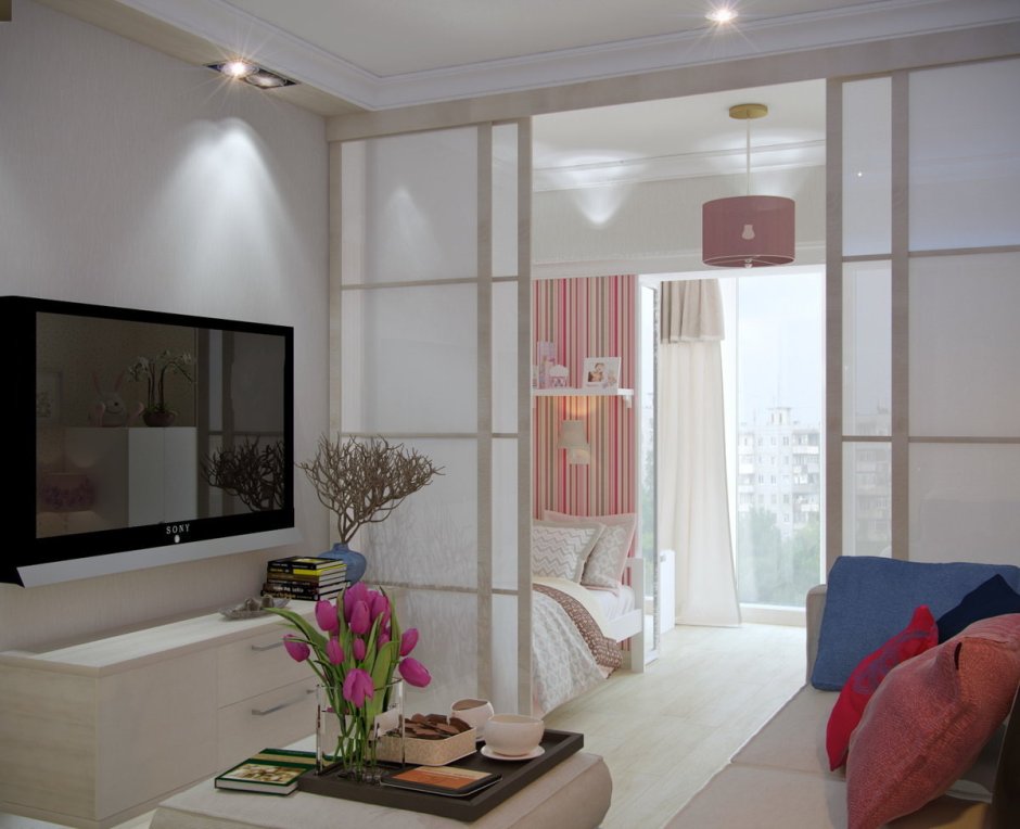 Гостиная с раздвижной перегородкой