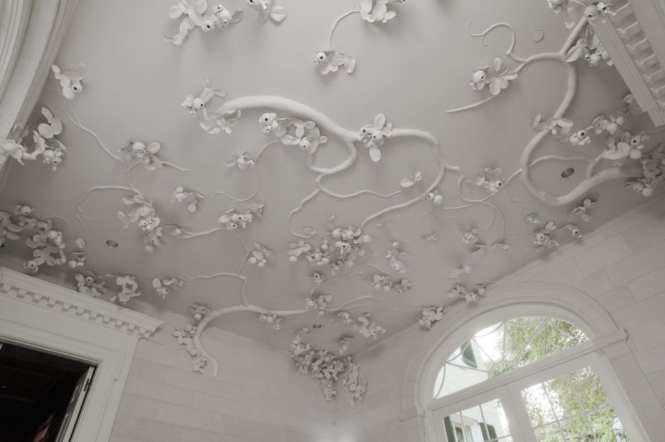 Белый потолок с лепниной