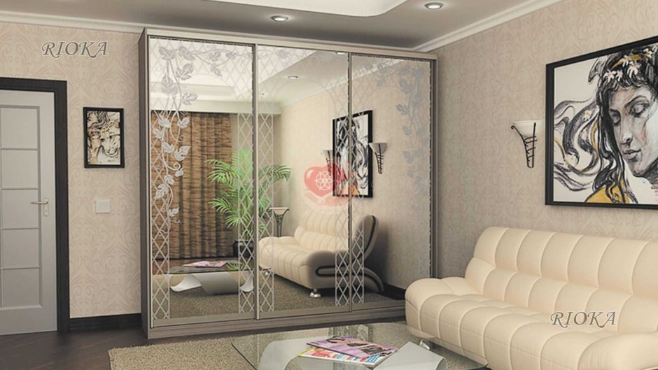 Гостиная с диваном и шкафом купе