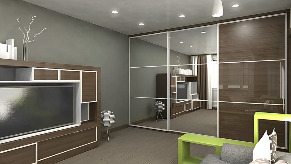 Интерьер однокомнатной квартиры со шкафом купе