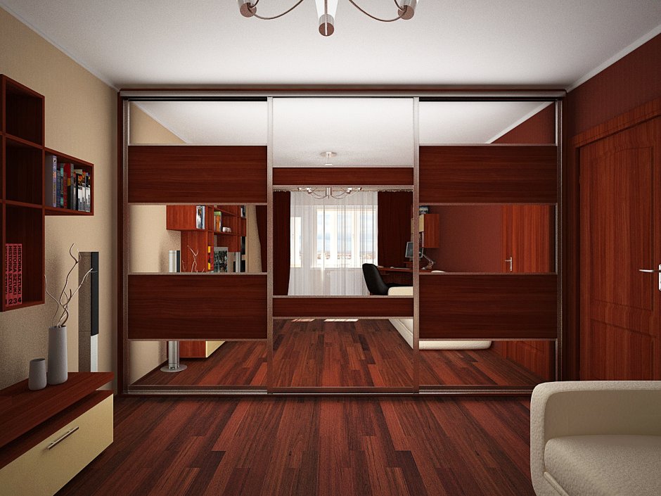 Комната со шкафом купе и диваном