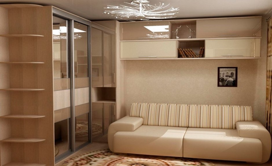 Гостиная с угловым диваном и шкафом