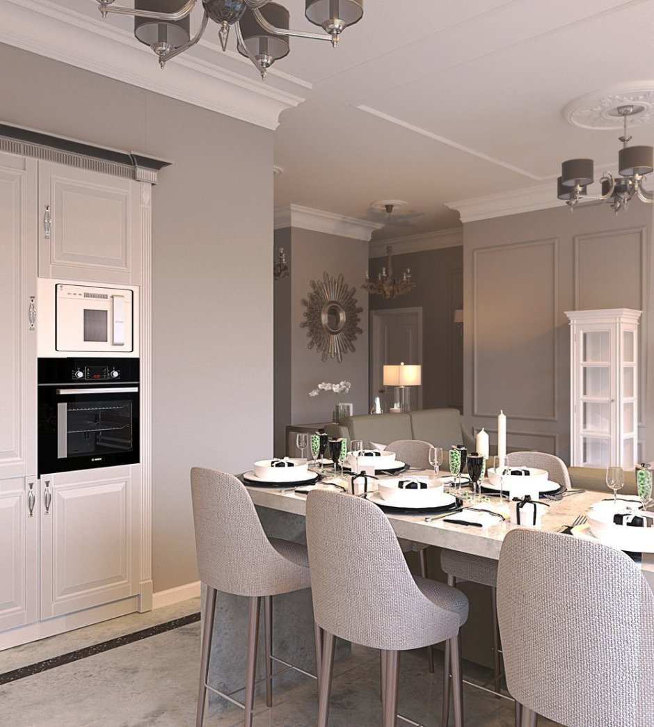 Серо-бежевый цвет в интерьере кухни