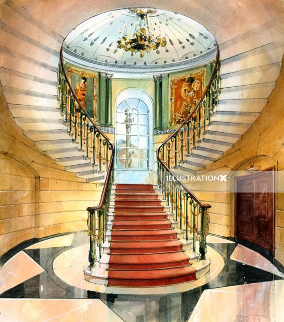 Лестница акварель