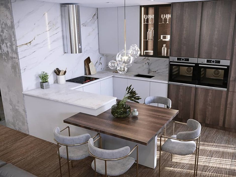 Кухонный остров совмещенный с обеденным столом