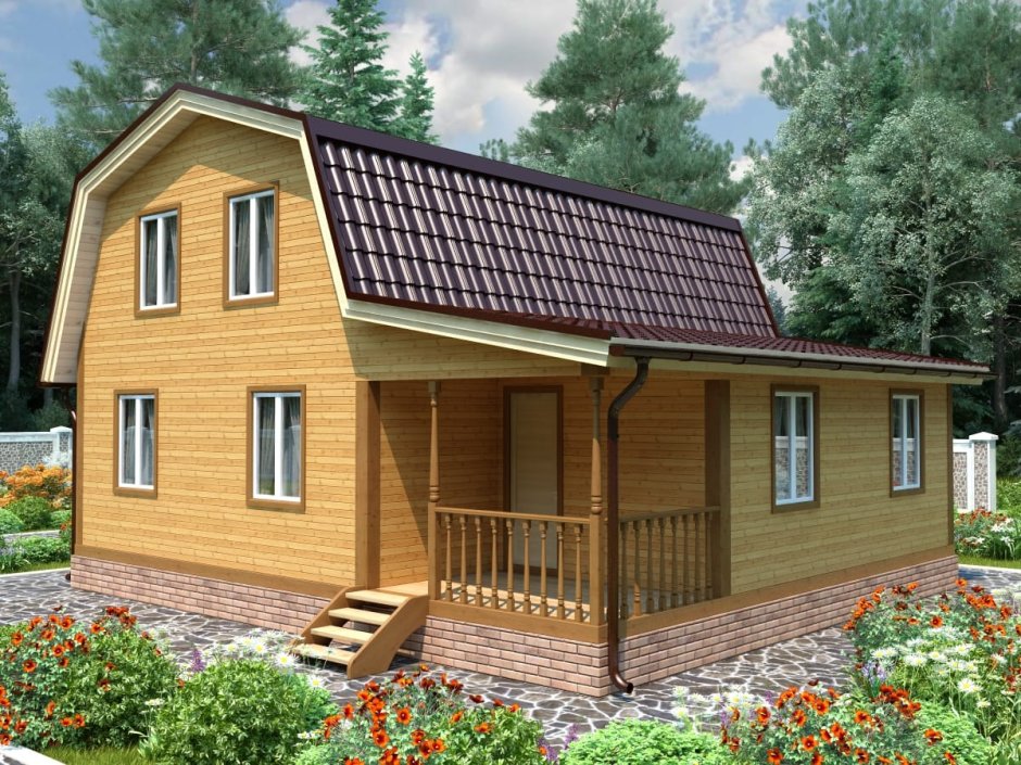 Дачный дом с мансардой и верандой