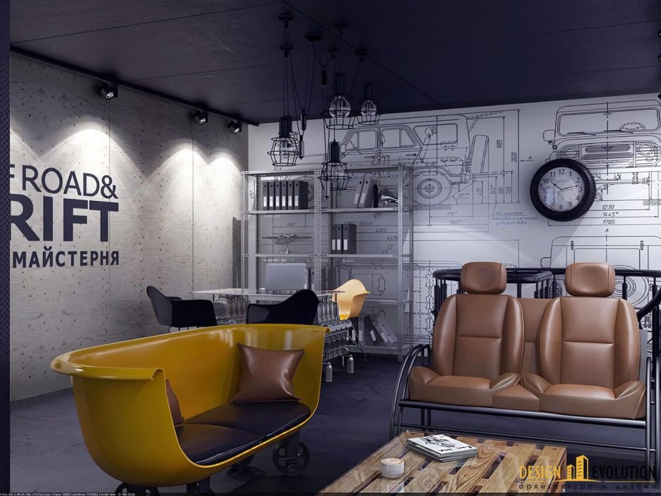 Интерьер автосервиса в стиле лофт