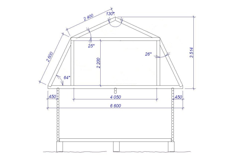 Чертеж четырехскатной ломаной крыши