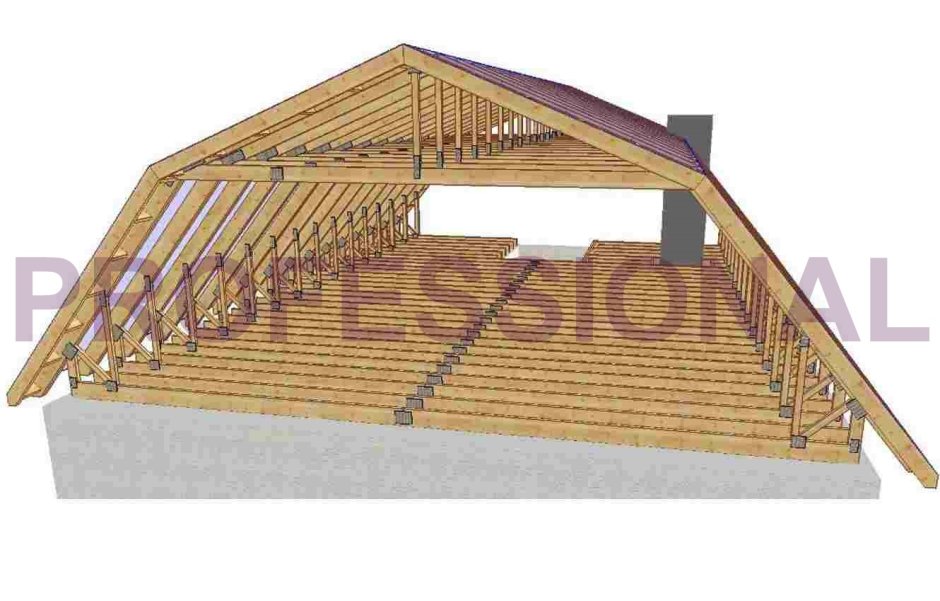 Двускатная мансардная кровля стропильная система