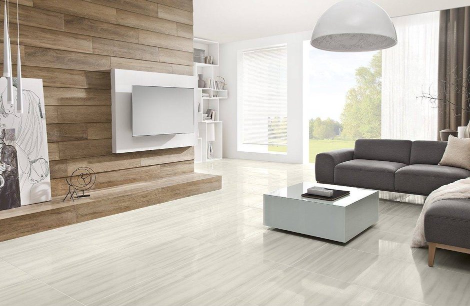 Плитка под дерево в интерьере гостиной