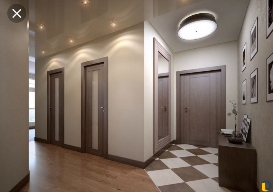 Сочетание плитки и ламината в коридоре