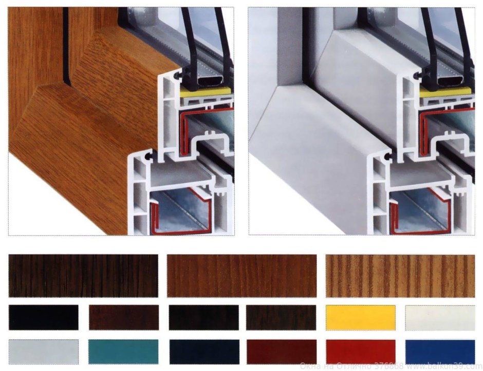 Цветной профиль ламинации окон Rehau