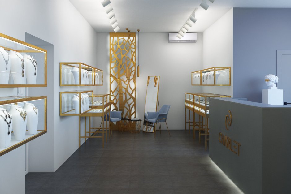 Дизайн ювелирного магазина в стиле минимализма