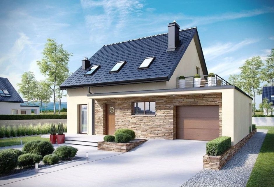 Дом с мансардой и террасой и гаражом 120м2