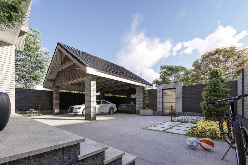 Дом с гаражом на узком участке