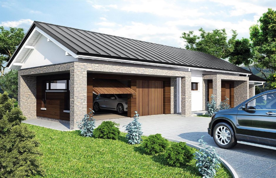 Гараж на две машины с навесом