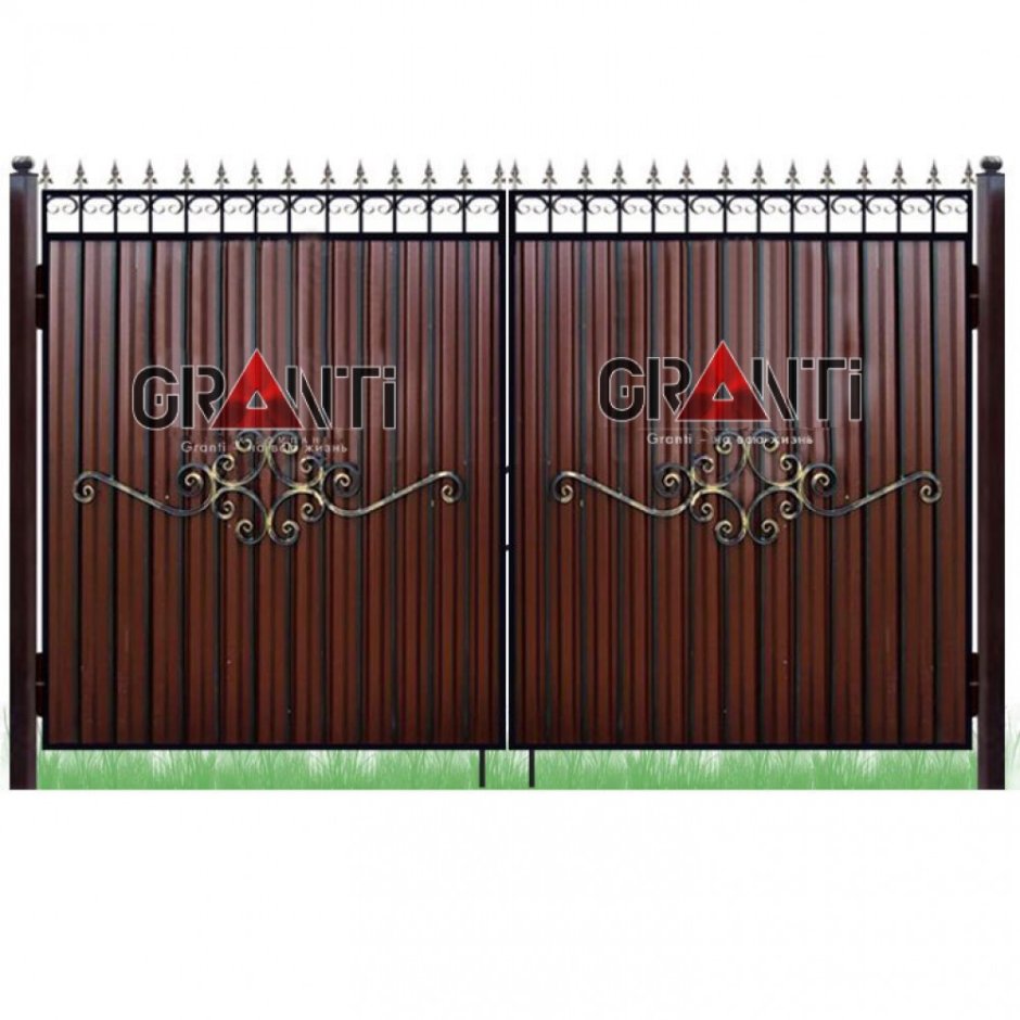 Ворота распашные с металлопрофиль с калиткой