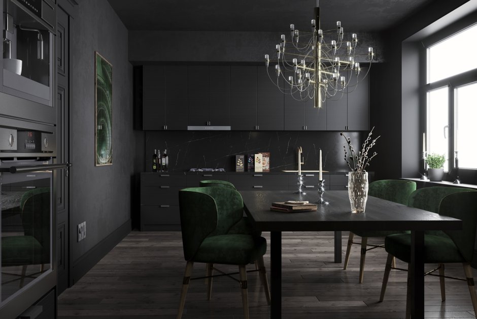 Темная кухня в интерьере