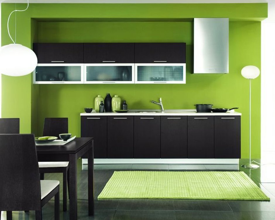 Кухня в черно салатовом цвете