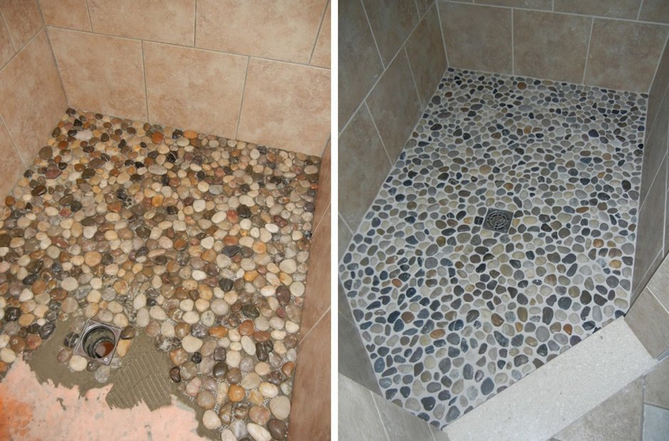 Пол из камушков в ванную