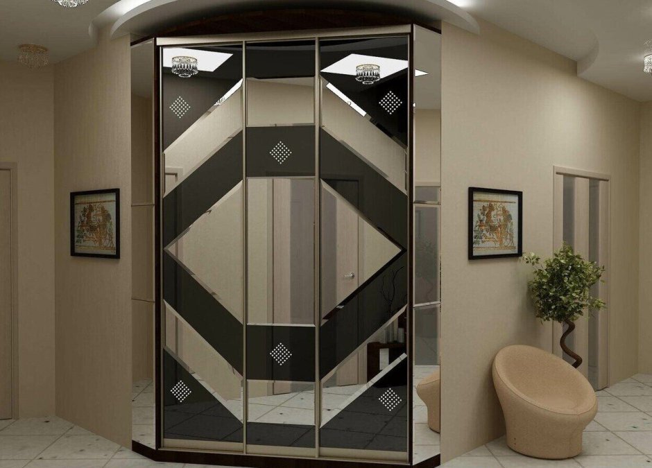 Угловой зеркальный шкаф в прихожую