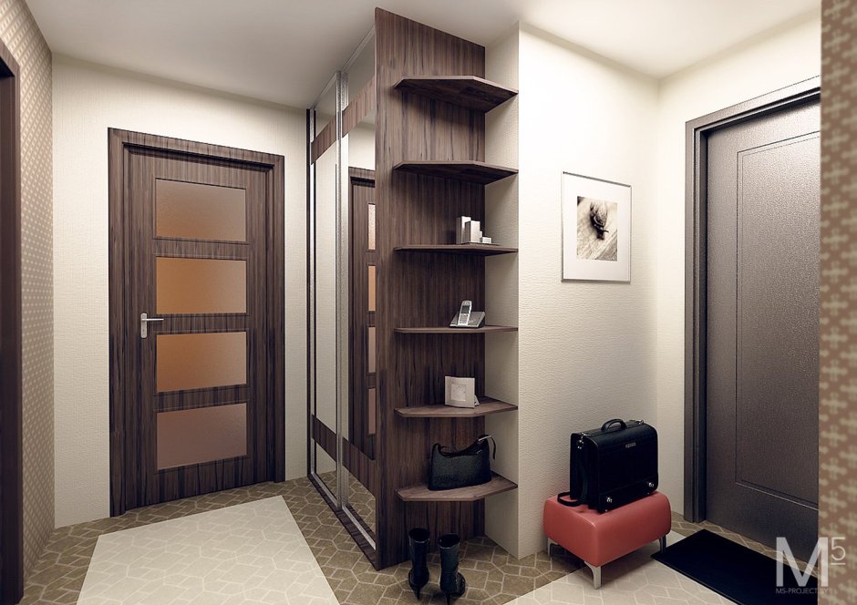 Интерьер маленькой прихожей с углом в квартире