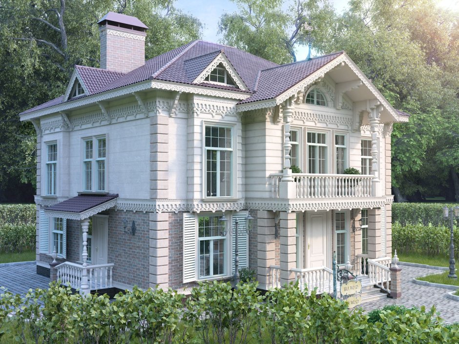 Фасад в стиле русской усадьбы