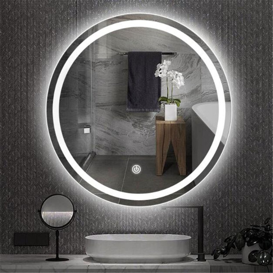 Зеркало с подсветкой в ванную вид сзади