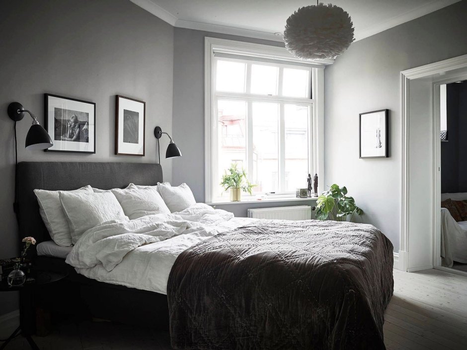 Спальня в скандинавском стиле черно белая