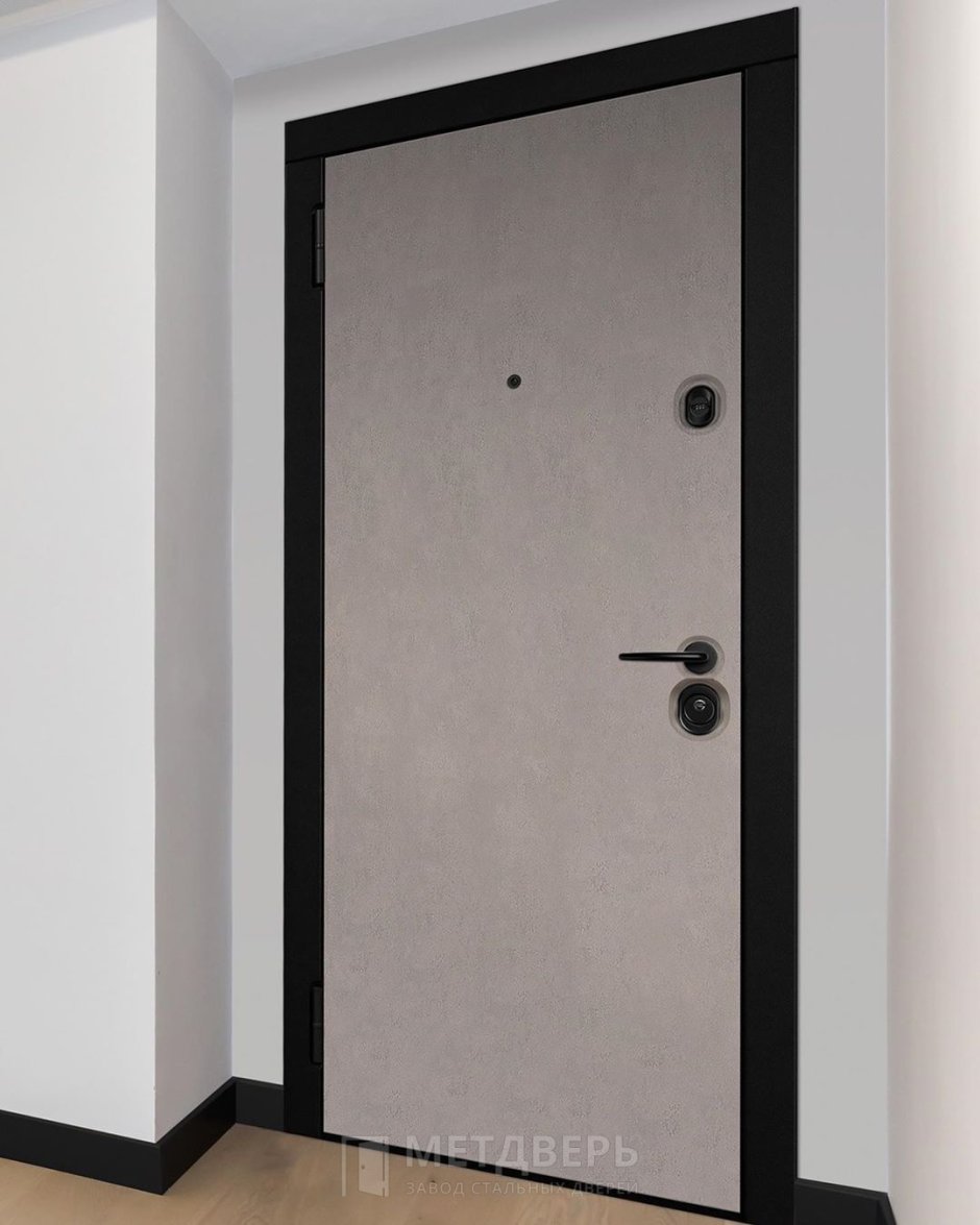 Белая входная дверь с черной фурнитурой