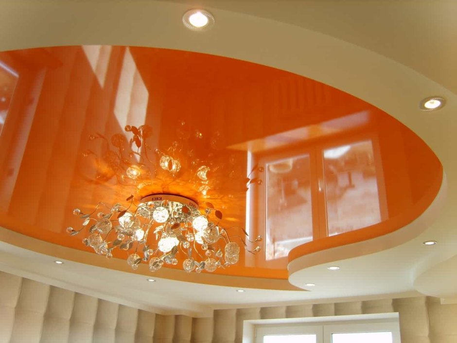 Натяжной потолок оранжевый глянцевый