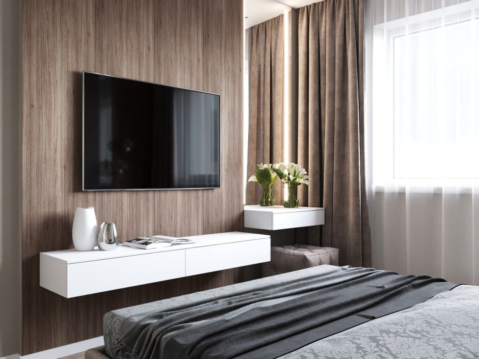 Телевизор на стене в спальне
