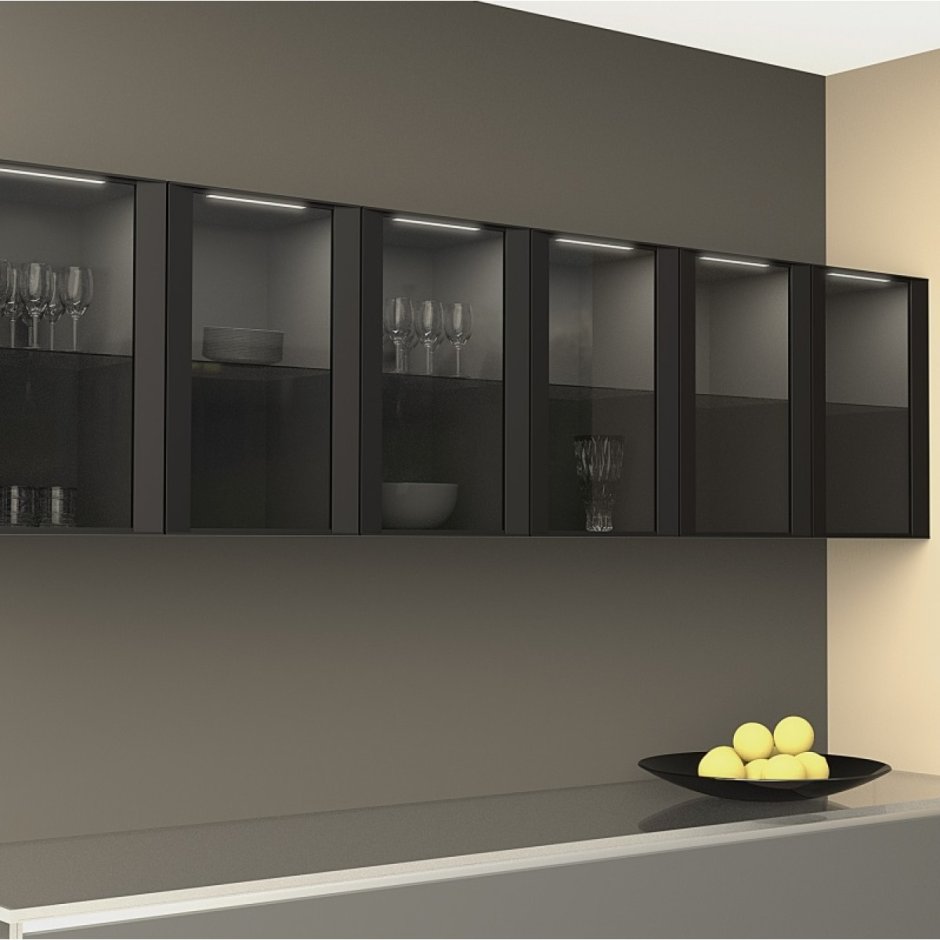 Шкафы на кухню стеклянные двери черные тонированные