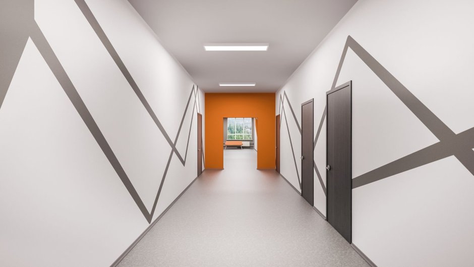 Дизайн стен коридора в офисе