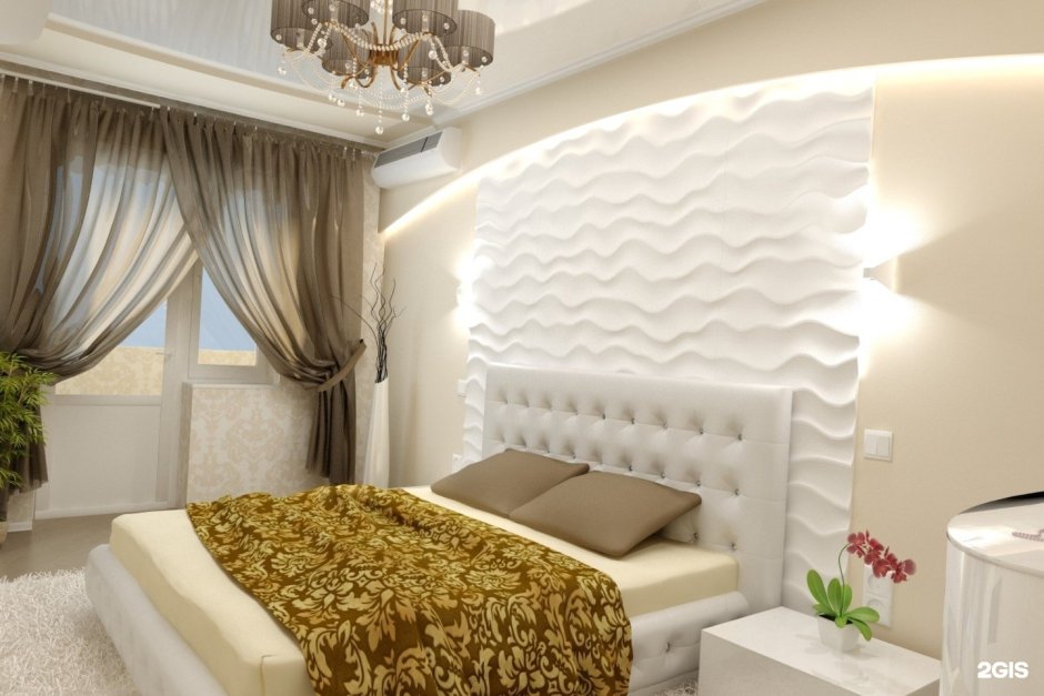 Дизайн спальни с 3д панелями