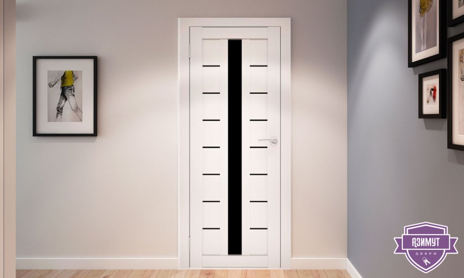 Белые двери с черным стеклом в интерьере