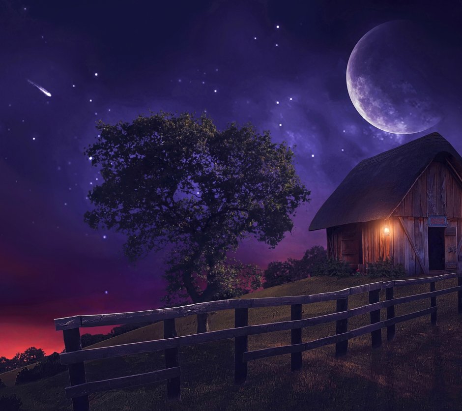 Ночной пейзаж с домом